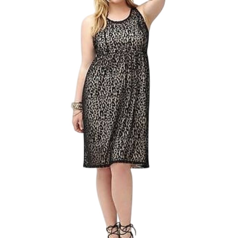 Lane Bryant Dress Plus Size 14 1X Lace Leopard Empire Midi